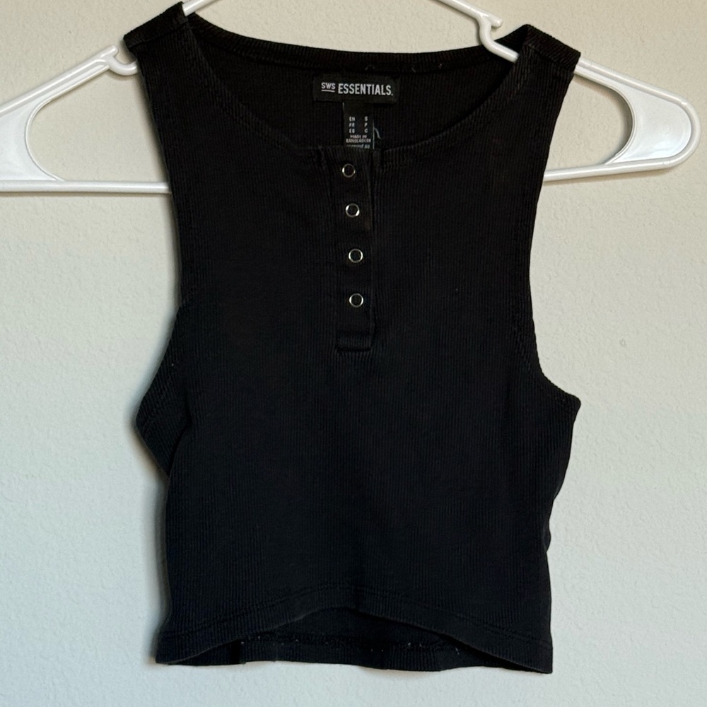 Essentials Black Buttoned Crop Top